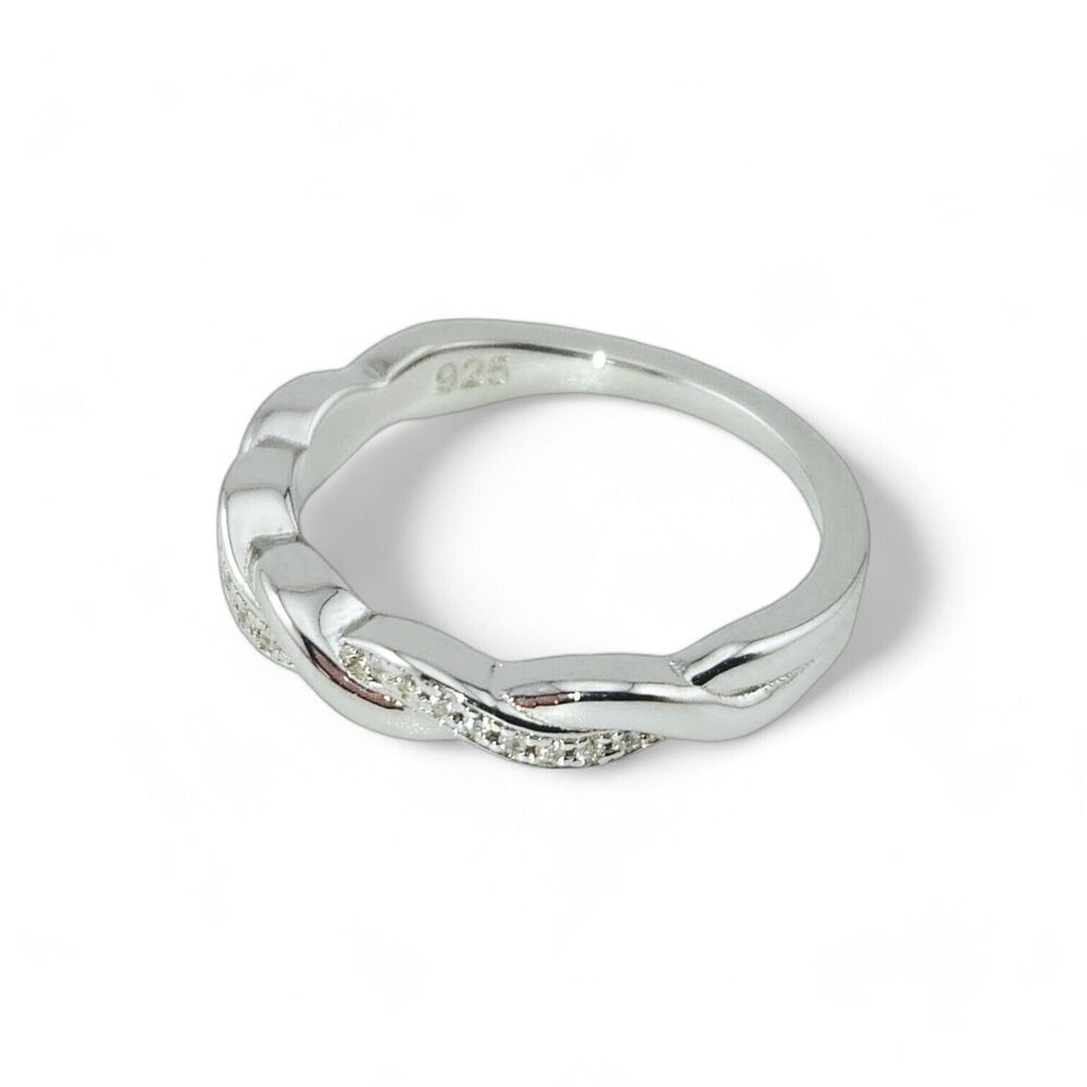 Sterling Silver 925 Braided Clear CZ Ring - Picture 2 of 5